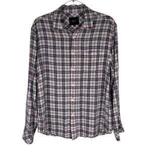 Rails Connor Button Down Flannel Stone Pink White Linen Blend M